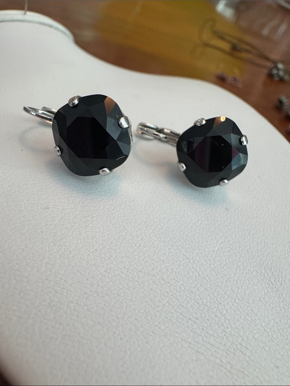 SABIKA Black Faceted Stone Drop Earrings - Silver Prong Setting
